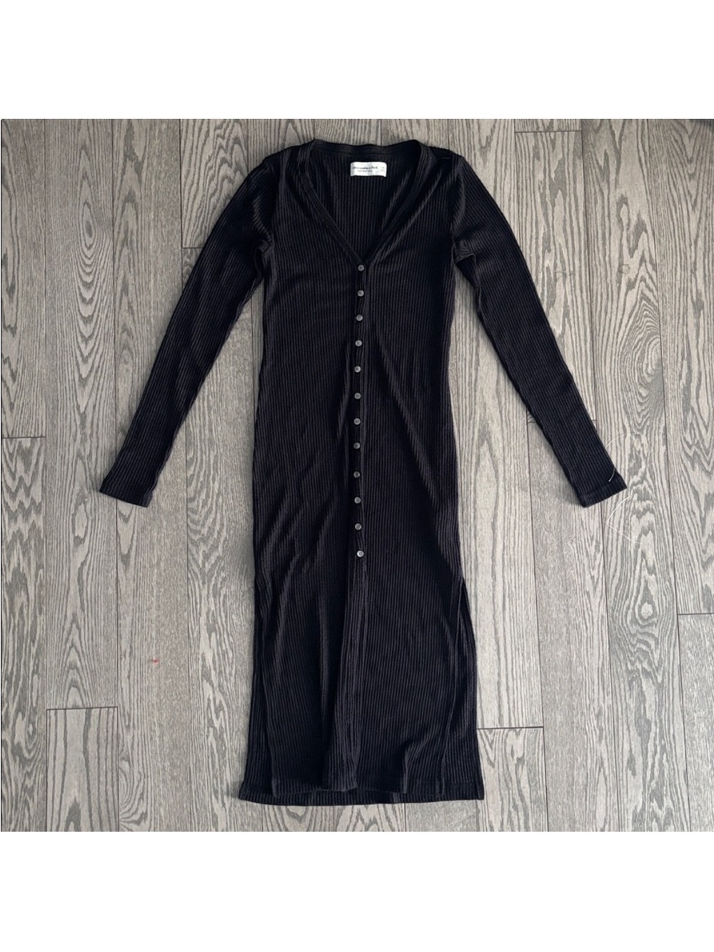 Abercrombie Black Ribbed Button-Front Long Sleeve Dress, Size XS